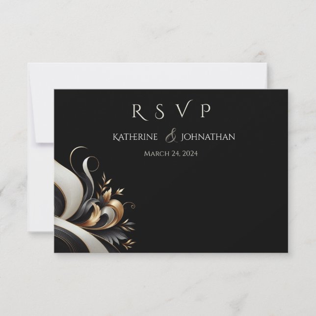 Moderne Elegante Schwarz und Gold RSVP Karte (Vorderseite)