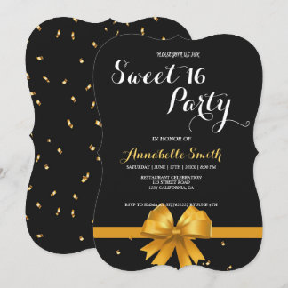 Moderne elegante Schwarz und Gold süß 16 Einladung