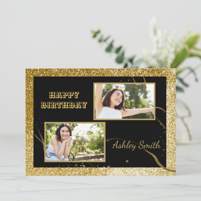 Moderne elegante Schwarz und Gold süß 16 Einladung (Stehend Vorderseite)