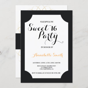 Moderne elegante Schwarz und Gold süß 16 Einladung