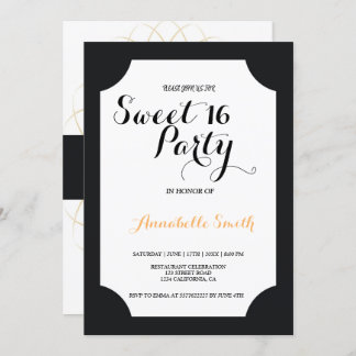 Moderne elegante Schwarz und Gold süß 16 Einladung