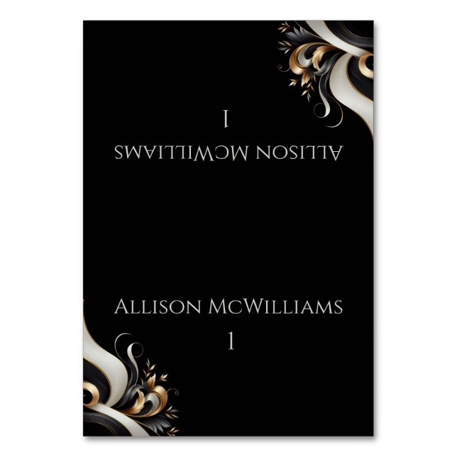 Moderne Elegante Schwarz und Gold Tischnummer (Vorderseite)