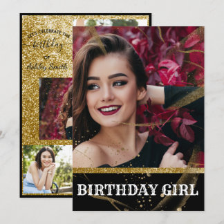 Moderne elegante schwarz und goldfarbene süße 16 i einladung