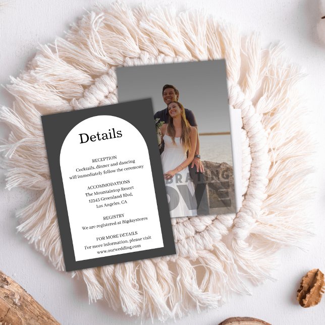 Moderne, elegante Schwarz-Weiß-Foto-Hochzeit Begleitkarte (Von Creator hochgeladen)