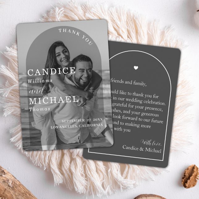 Moderne, elegante Schwarz-Weiß-Foto-Hochzeit Dankeskarte (Von Creator hochgeladen)
