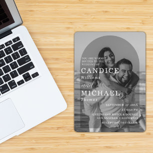 Moderne, elegante Schwarz-Weiß-Foto-Hochzeit Einladung