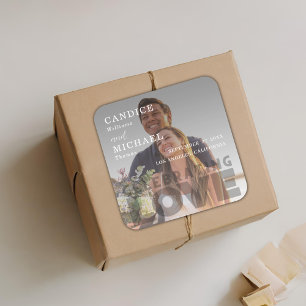 Moderne, elegante Schwarz-Weiß-Foto-Hochzeit Quadratischer Aufkleber