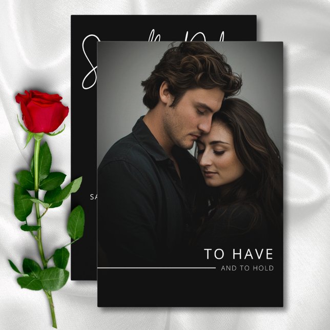 Moderne, elegante Schwarz-Weiß-Foto-Hochzeit Save The Date (Modern Elegant Black & White Photo Wedding Save The Date)