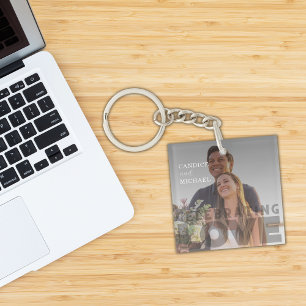 Moderne, elegante Schwarz-Weiß-Foto-Hochzeit Schlüsselanhänger