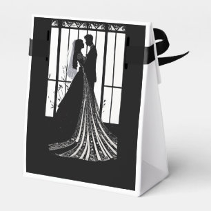 Moderne elegante Schwarz-Weiß-Gastgeschenk Hochzei Geschenkschachtel