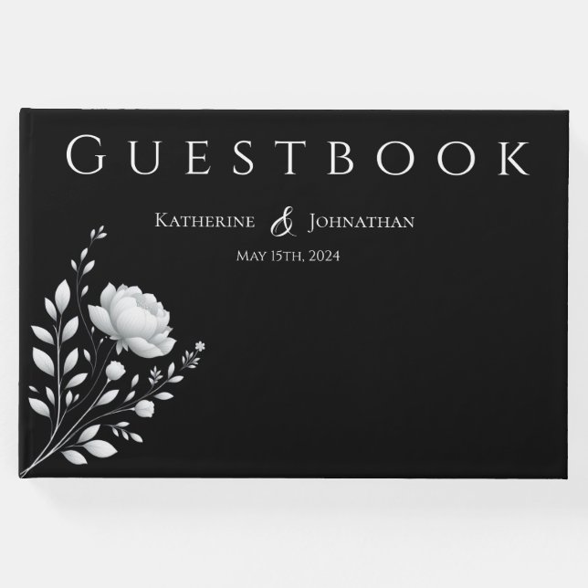 Moderne, elegante Schwarz-Weiß-Hochzeit Gästebuch (Vorderseite)