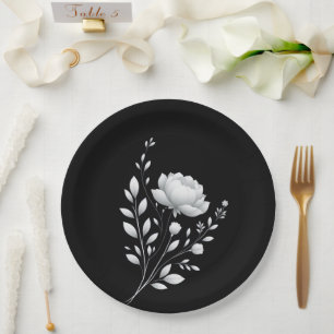 Moderne, elegante Schwarz-Weiß-Hochzeit Pappteller