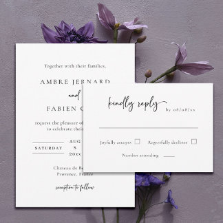 Moderne elegante Schwarz-Weiß-Hochzeit-RSVP Einladung