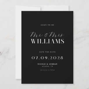 Moderne elegante Schwarz-Weiß-Hochzeit Save The Date