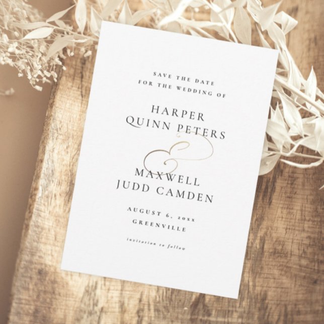 Moderne, elegante Schwarz-Weiß-Hochzeit Save The Date (Elegant Typography Gold Calligraphy Script Simple Wedding Save the Date.)