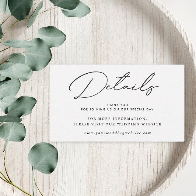 Moderne elegante Schwarz-Weiß-Hochzeitsdetails Begleitkarte (Von Creator hochgeladen)