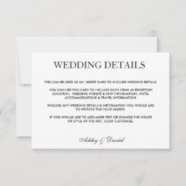 Moderne elegante Schwarz-Weiß-Hochzeitsdetails Einladung