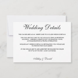 Moderne elegante Schwarz-Weiß-Hochzeitsdetails Einladung