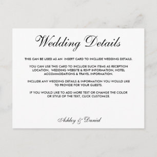 Moderne elegante Schwarz-Weiß-Hochzeitsdetails Postkarte