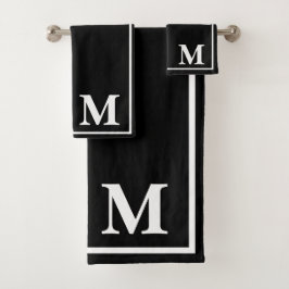 Moderne elegante Schwarz-Weiß-Monogramm  Badhandtuch Set