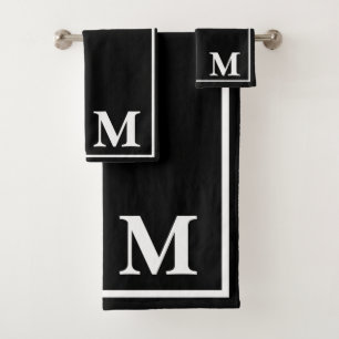 Moderne elegante Schwarz-Weiß-Monogramm Badhandtuch Set