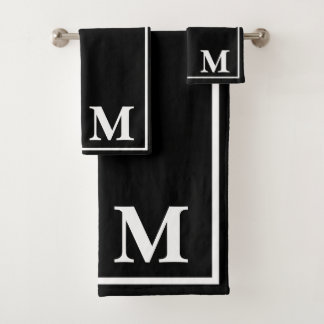 Moderne elegante Schwarz-Weiß-Monogramm Badhandtuch Set