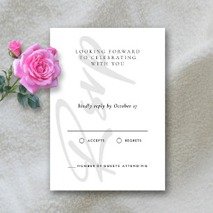 Moderne, elegante Schwarz-Weiß-Monogramm-Hochzeit RSVP Karte
