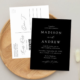 Moderne elegante Schwarz-Weiß-QR-Hochzeit Einladungspostkarte