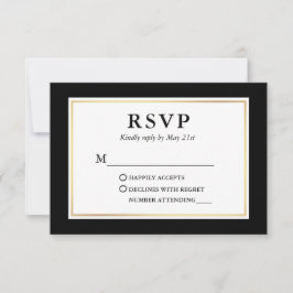 Moderne, elegante Schwarz-weiße Goldrahmen RSVP Karte