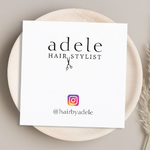 Moderne Elegante Schwarz-weiße Haarstylistin Quadratische Visitenkarte