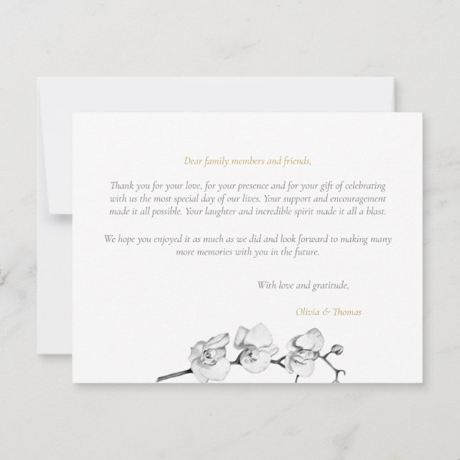 Moderne Elegante Schwarz-weiße Orchideen Dankeskarte (Rückseite)