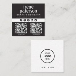 Moderne, elegante Schwarz-weiße QR Code Social Med Quadratische Visitenkarte