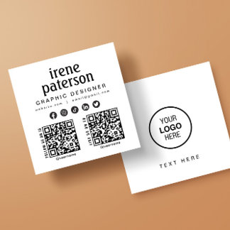 Moderne, elegante Schwarz-weiße QR Code Social Med Quadratische Visitenkarte
