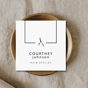 Moderne Elegante Schwarz-weiße Schere Friseurstyli Quadratische Visitenkarte