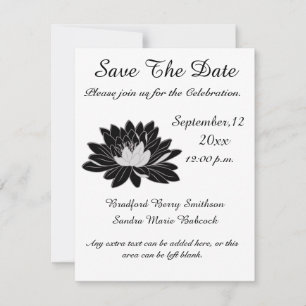 Moderne elegante, Schwarz-weiße Wasserlilie mit Bl Save The Date