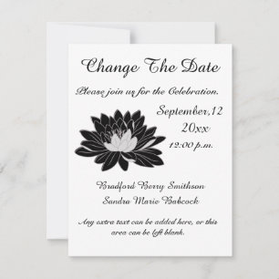 Moderne elegante, Schwarz-weiße Wasserlilie mit Bl Save The Date
