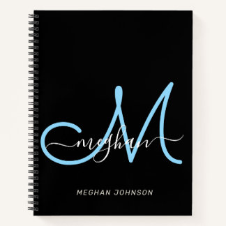 Moderne elegante schwarze blaue Schrift Monogramm Notizbuch
