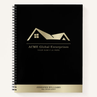 Moderne elegante schwarze Gold-Logo-Immobilien Notizbuch