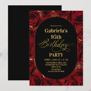 Moderne elegante schwarze goldene Floral zum 95. G Einladung