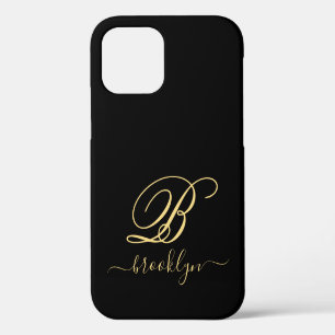 Moderne elegante schwarze goldene handgeschriebene iPhone 12 hülle