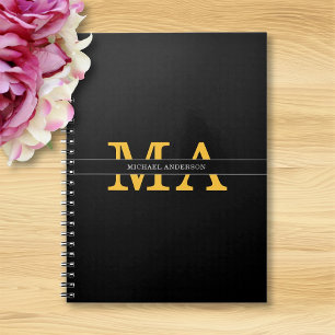 Moderne elegante schwarze Goldmonogramm-Name Notizblock