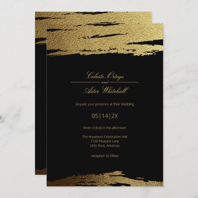 Moderne Elegante Schwarze & Imitate Einladung (Vorne/Hinten)