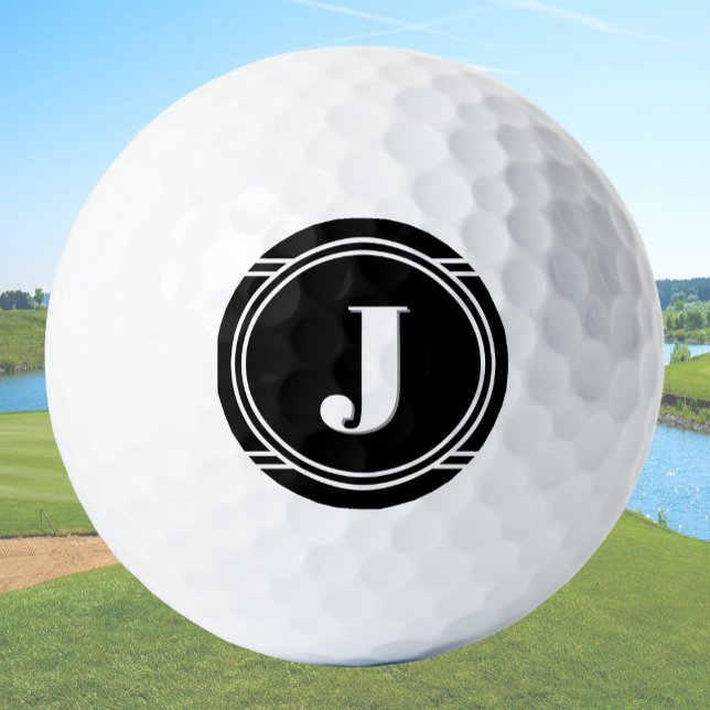 Moderne elegante schwarze individuelle Monogramm Golfball (Von Creator hochgeladen)