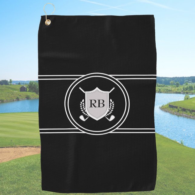 Moderne elegante schwarze individuelle Monogramm Golfhandtuch (Von Creator hochgeladen)