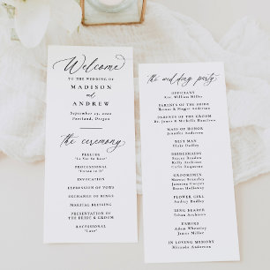 Moderne Elegante Schwarze Kalligrafie Hochzeit Programm