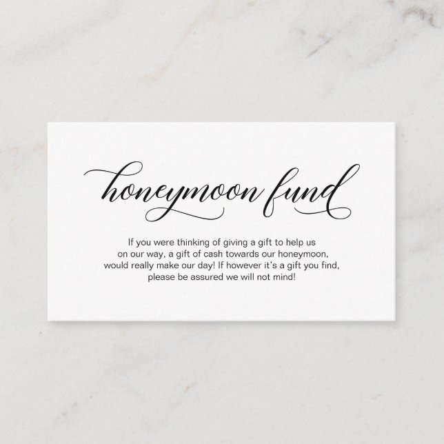 Moderne, elegante schwarze Kalligraphie, Honeymoon Begleitkarte (Vorderseite)