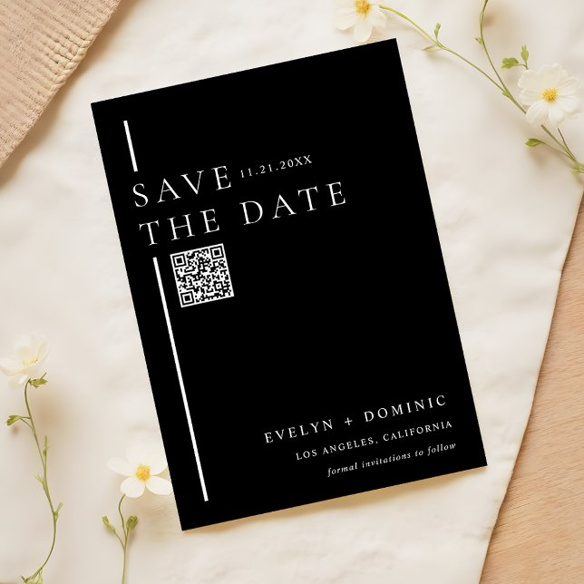 Moderne elegante schwarze QR-Code-Hochzeitswebsite Save The Date (Von Creator hochgeladen)