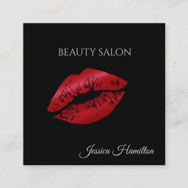 Moderne, elegante, schwarze rote Lippen Quadratische Visitenkarte (Vorderseite)