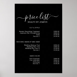 Moderne elegante schwarze Schönheitssalon-Preislis Poster