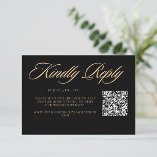 Moderne elegante schwarze Schrift Hochzeits-QR-Cod RSVP Karte